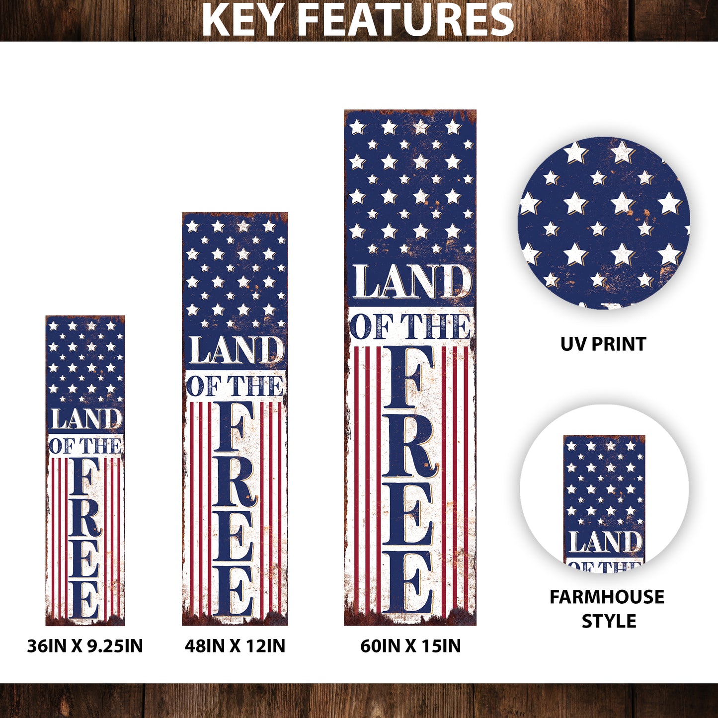 4Th Of July Land Of The Free Porch Sign | Patriotic Outdoor Decor| Multi Sizes | Perfect Patriotic Yard & Independence Day Front Door Decor