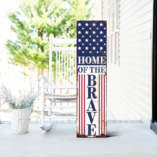 4Th Of July Home Of The Brave Porch Sign | Patriotic Outdoor Decor| Multi Sizes | Perfect Patriotic Yard & Independence Day Front Door Decor