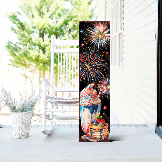 4th of July Porch Sign with Fireworks & Sweets | Patriotic Outdoor Decor | Multi Sizes | Perfect for Porch, Yard, or Front Door