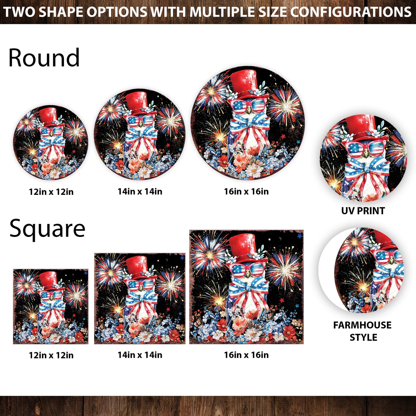 4th of July Owl & Fireworks Door Hanger | Multi Sizes | Patriotic Independence Day Front Door and Indoor Wall Decor