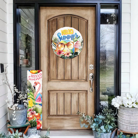 Hello Summer Door Hanger | Ice Cream & Beach Ball Design | Multi Sizes | Perfect for Front Door | Indoor Wall Decor