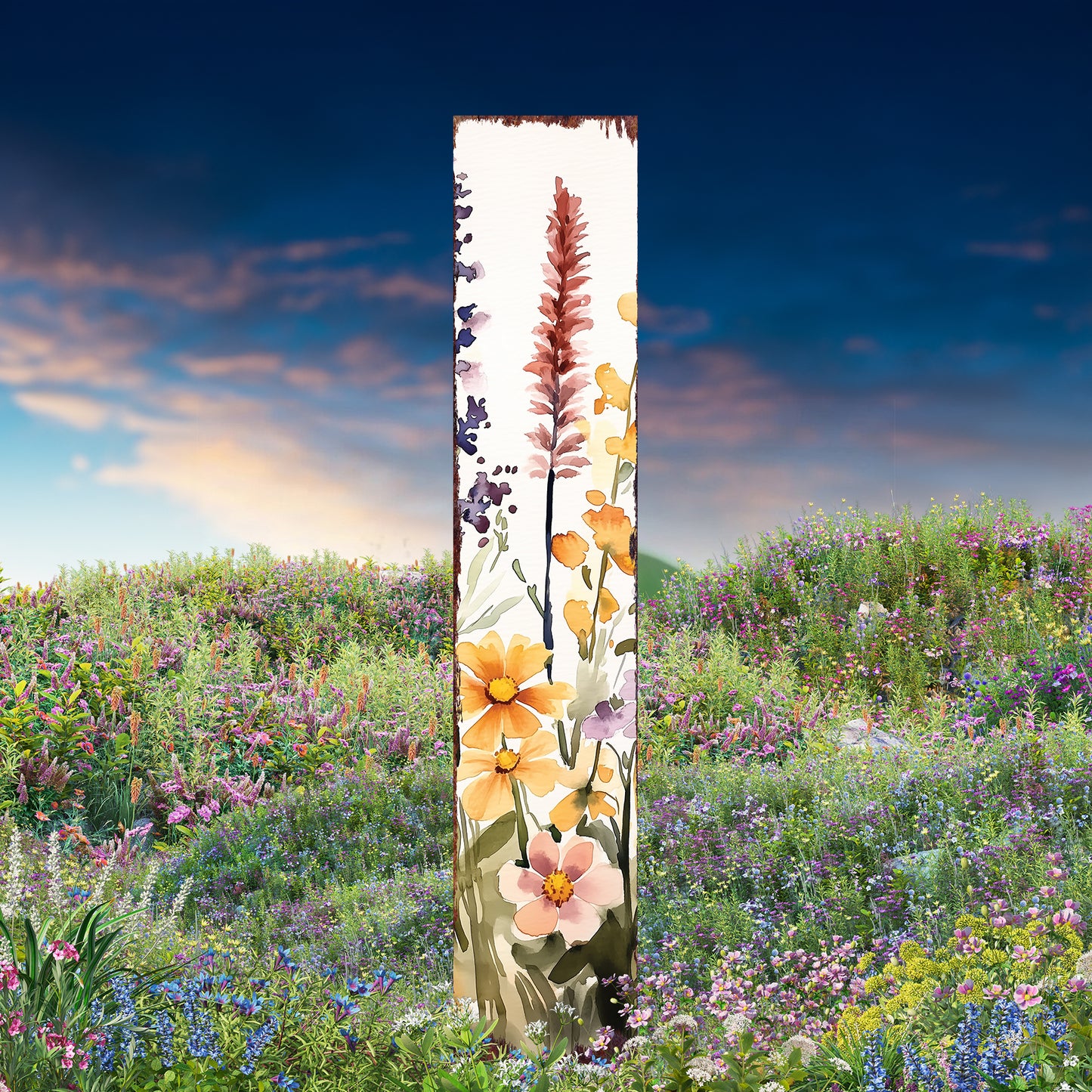 Summer Wildflowers Wooden Garden Stake Sign – Outdoor Floral Yard Décor | UV Print | Farmhouse Style | Multiple Sizes