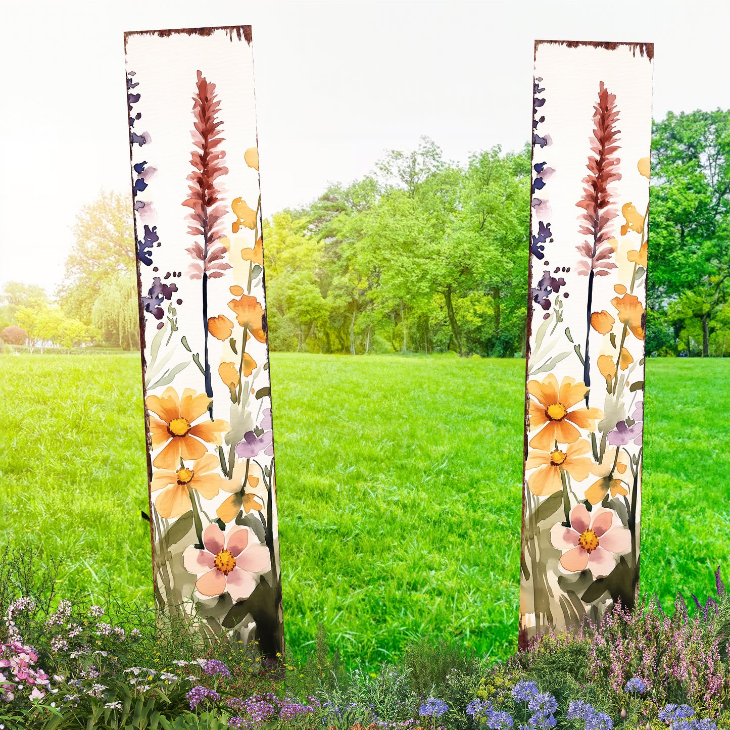 Summer Wildflowers Wooden Garden Stake Sign – Outdoor Floral Yard Décor | UV Print | Farmhouse Style | Multiple Sizes
