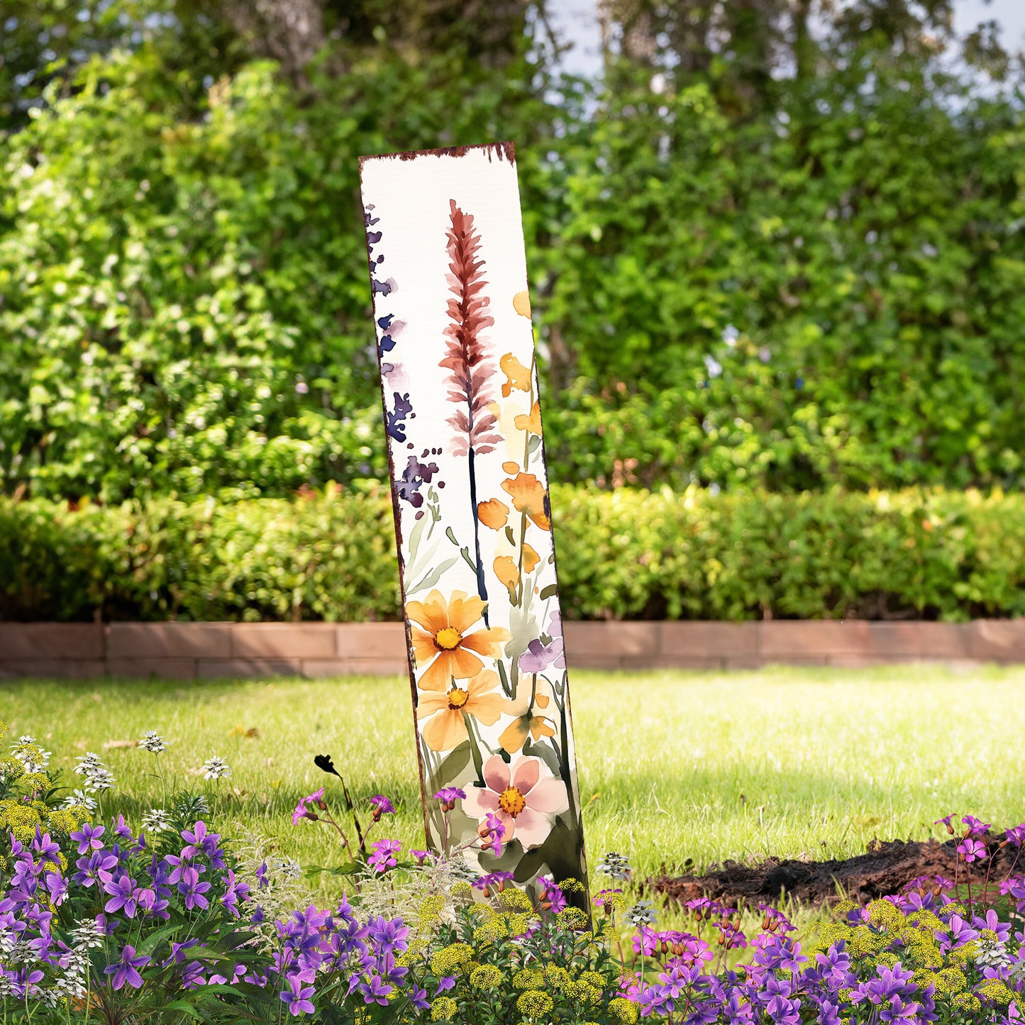 Summer Wildflowers Wooden Garden Stake Sign – Outdoor Floral Yard Décor | UV Print | Farmhouse Style | Multiple Sizes