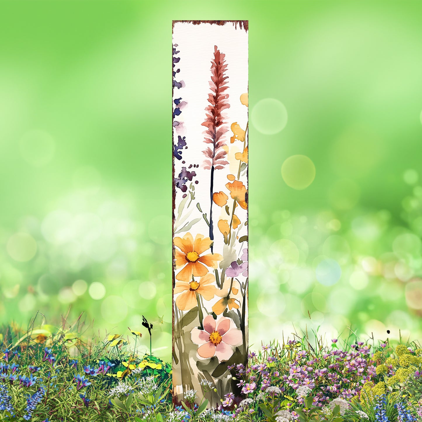 Summer Wildflowers Wooden Garden Stake Sign – Outdoor Floral Yard Décor | UV Print | Farmhouse Style | Multiple Sizes