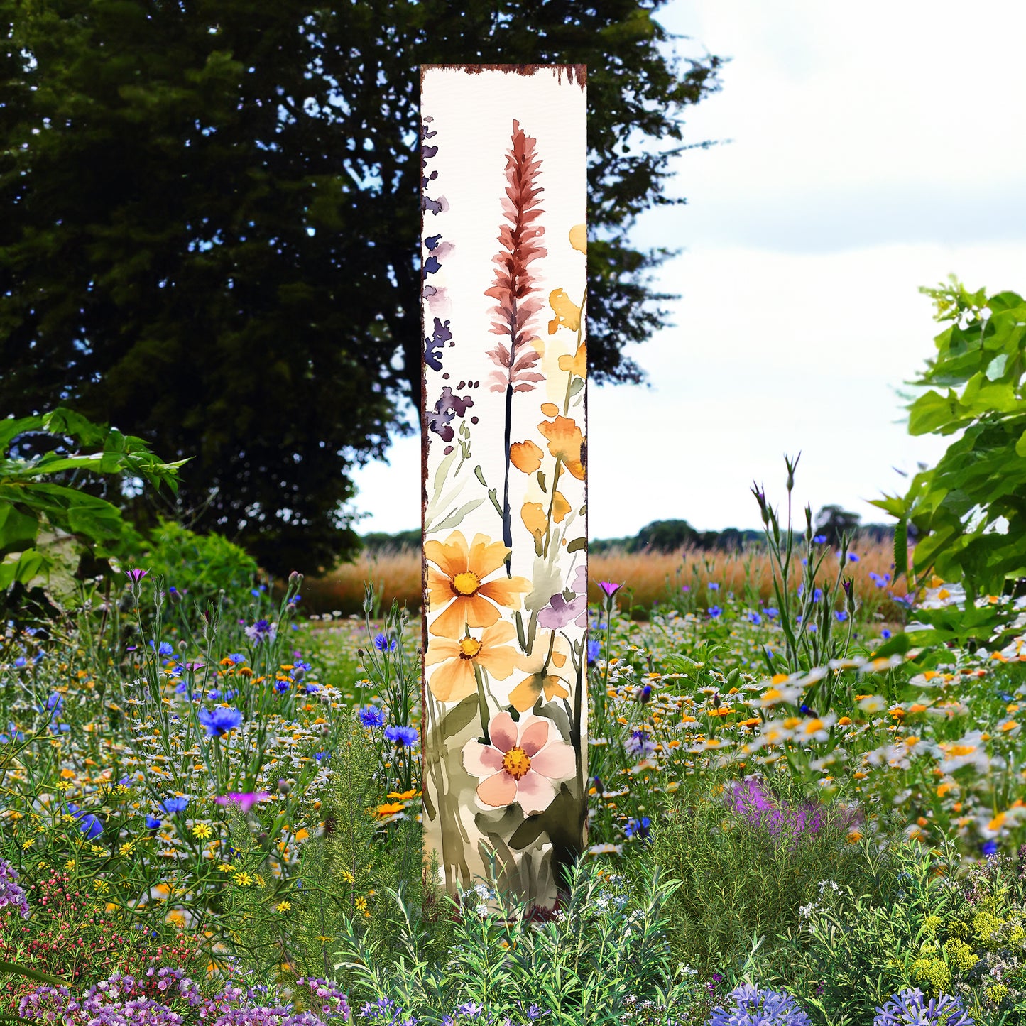 Summer Wildflowers Wooden Garden Stake Sign – Outdoor Floral Yard Décor | UV Print | Farmhouse Style | Multiple Sizes