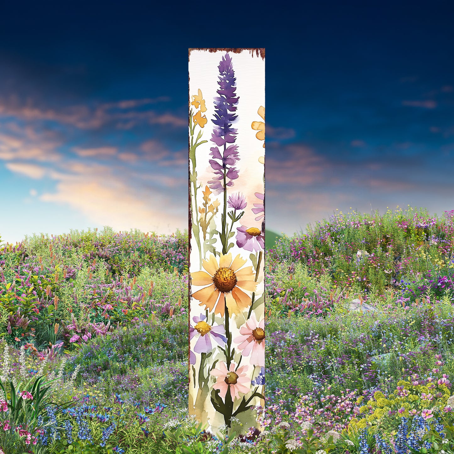 Summer Wildflowers Wooden Garden Stake Sign – Outdoor Floral Yard Décor | UV Print | Farmhouse Style | Multiple Sizes
