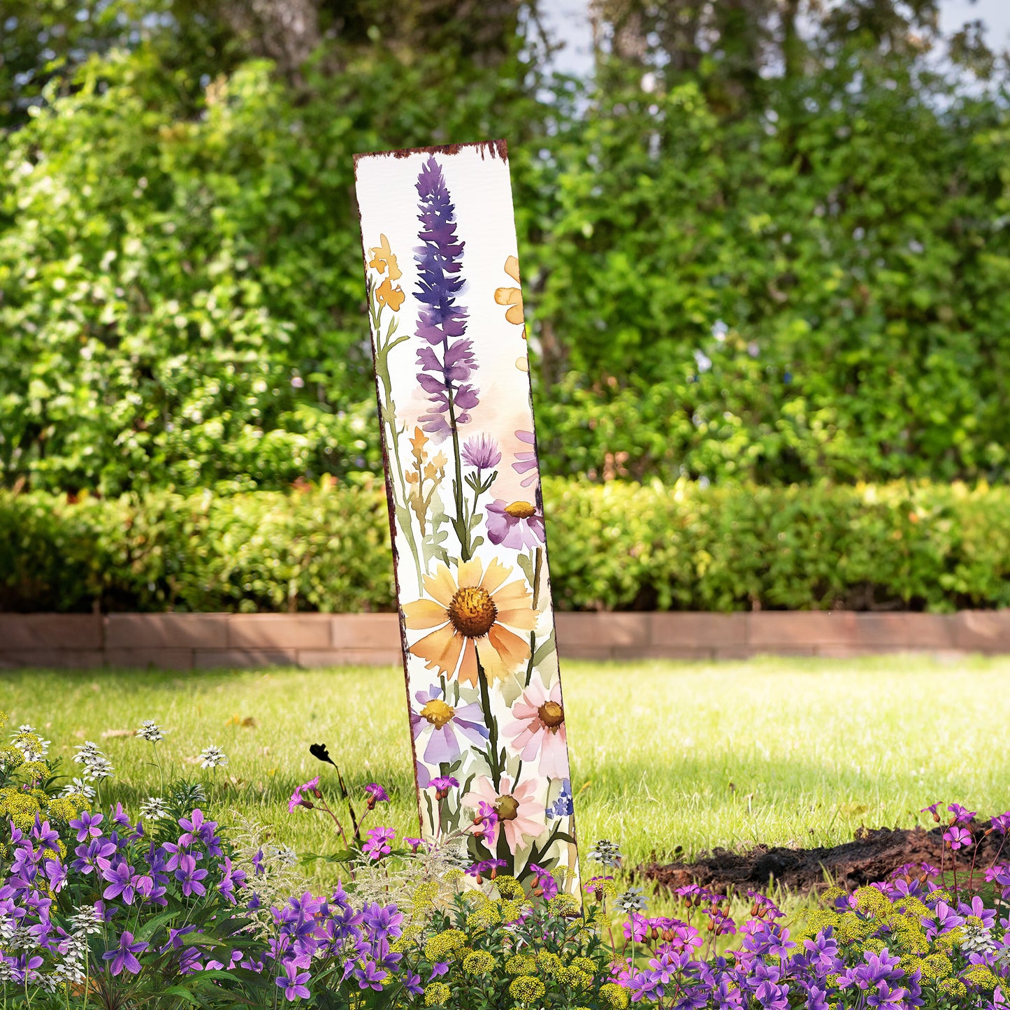 Summer Wildflowers Wooden Garden Stake Sign – Outdoor Floral Yard Décor | UV Print | Farmhouse Style | Multiple Sizes