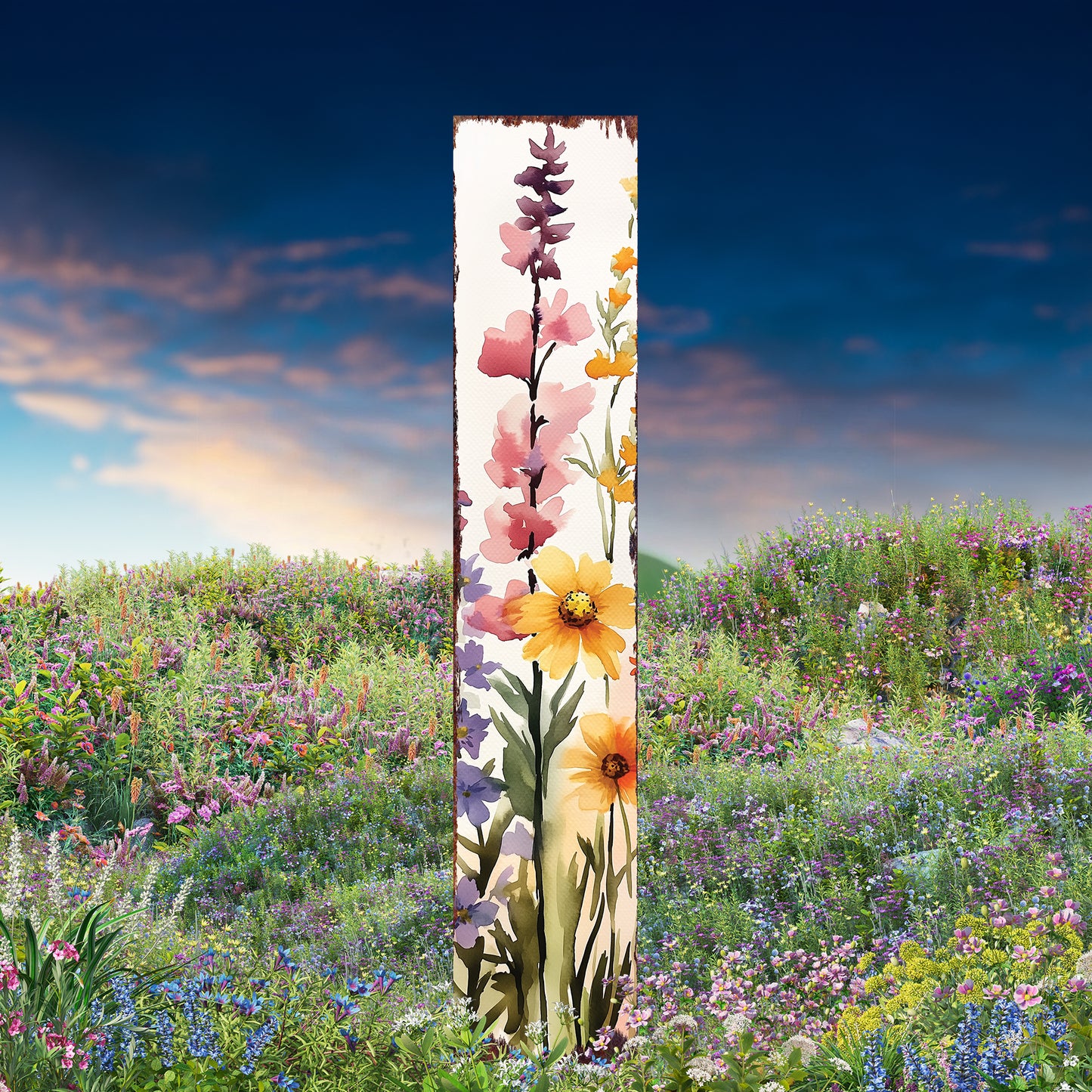 Summer Wildflowers Wooden Garden Stake Sign – Outdoor Floral Yard Décor | UV Print | Farmhouse Style | Multiple Sizes
