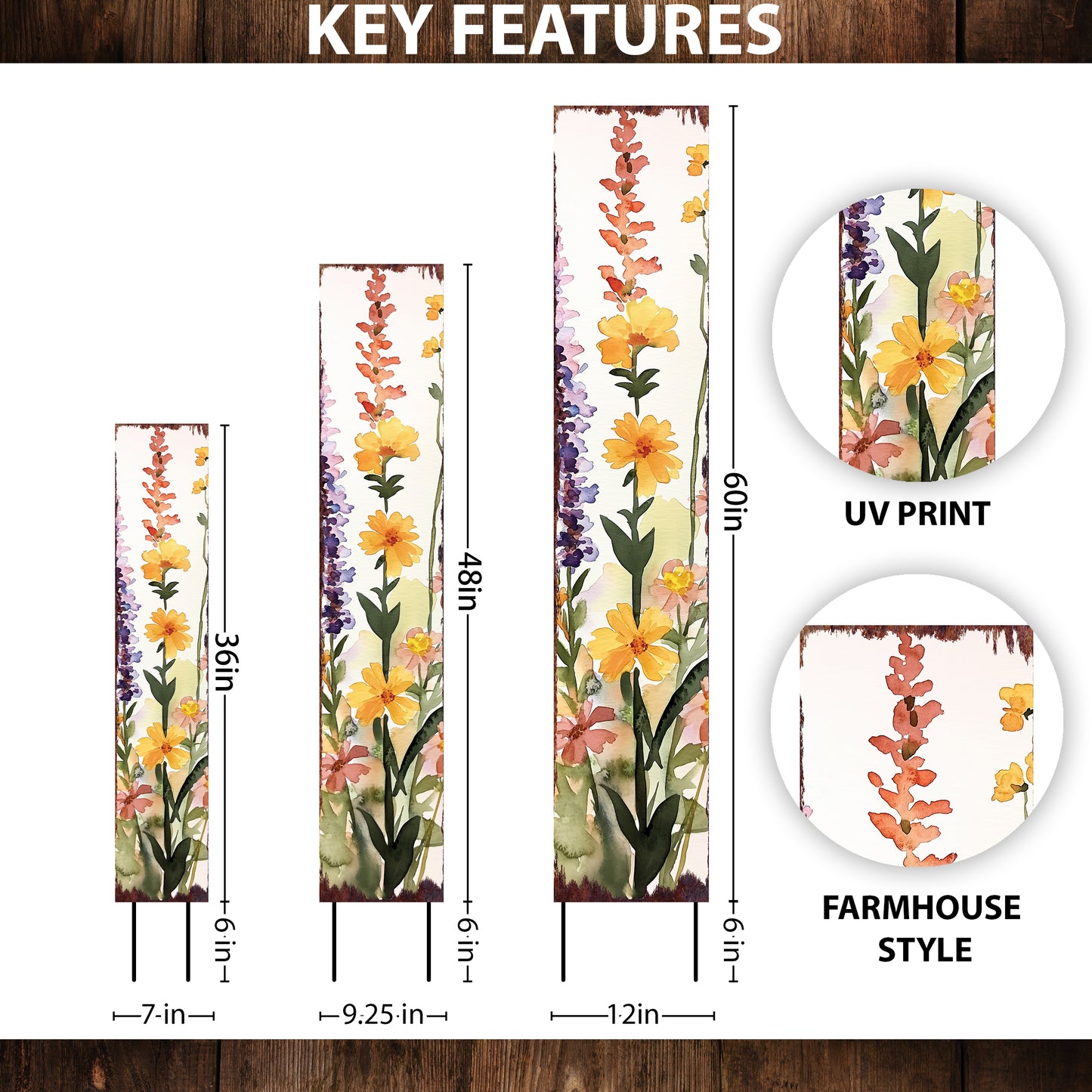 Summer Wildflowers Wooden Garden Stake Sign – Outdoor Floral Yard Décor | UV Print | Farmhouse Style | Multiple Sizes