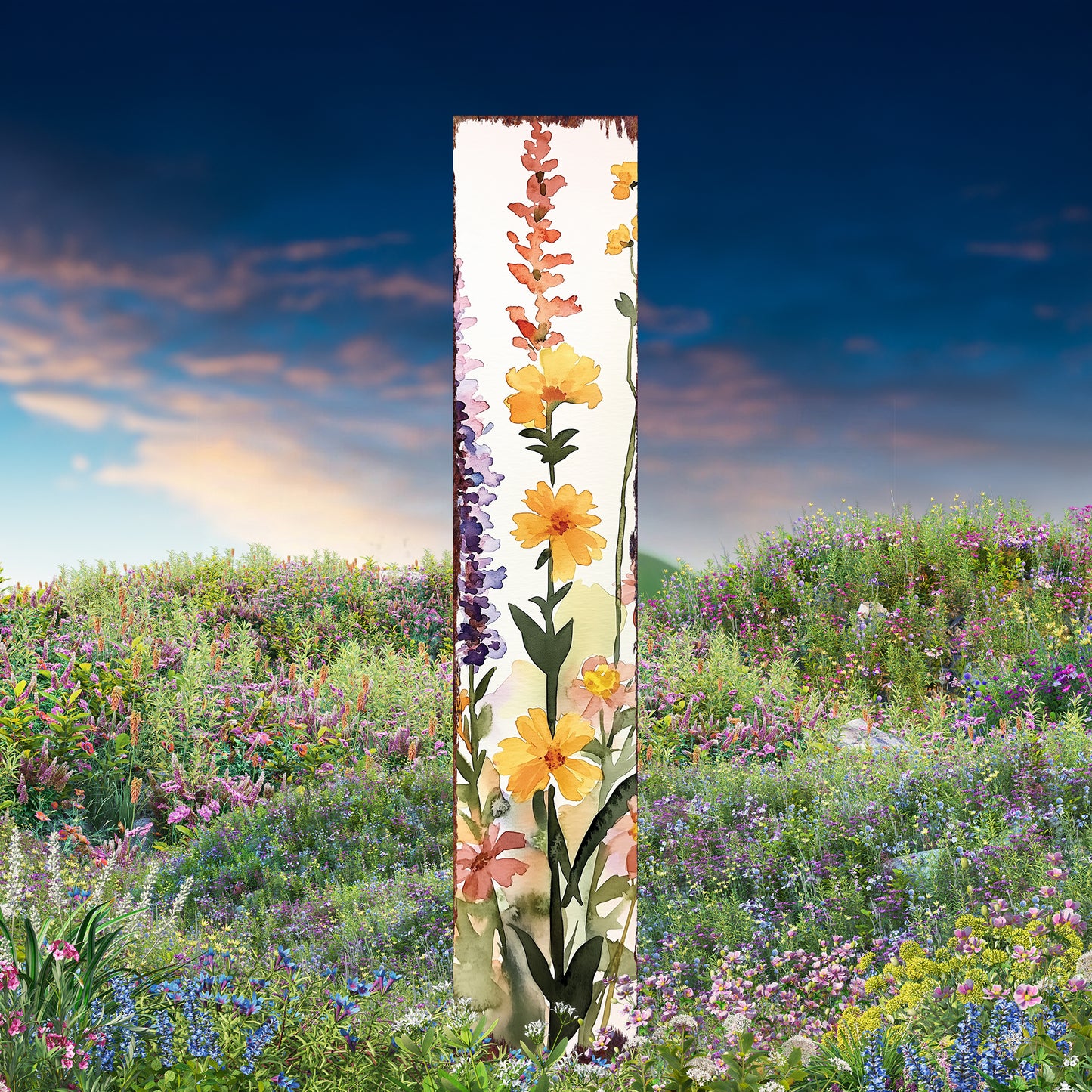 Summer Wildflowers Wooden Garden Stake Sign – Outdoor Floral Yard Décor | UV Print | Farmhouse Style | Multiple Sizes