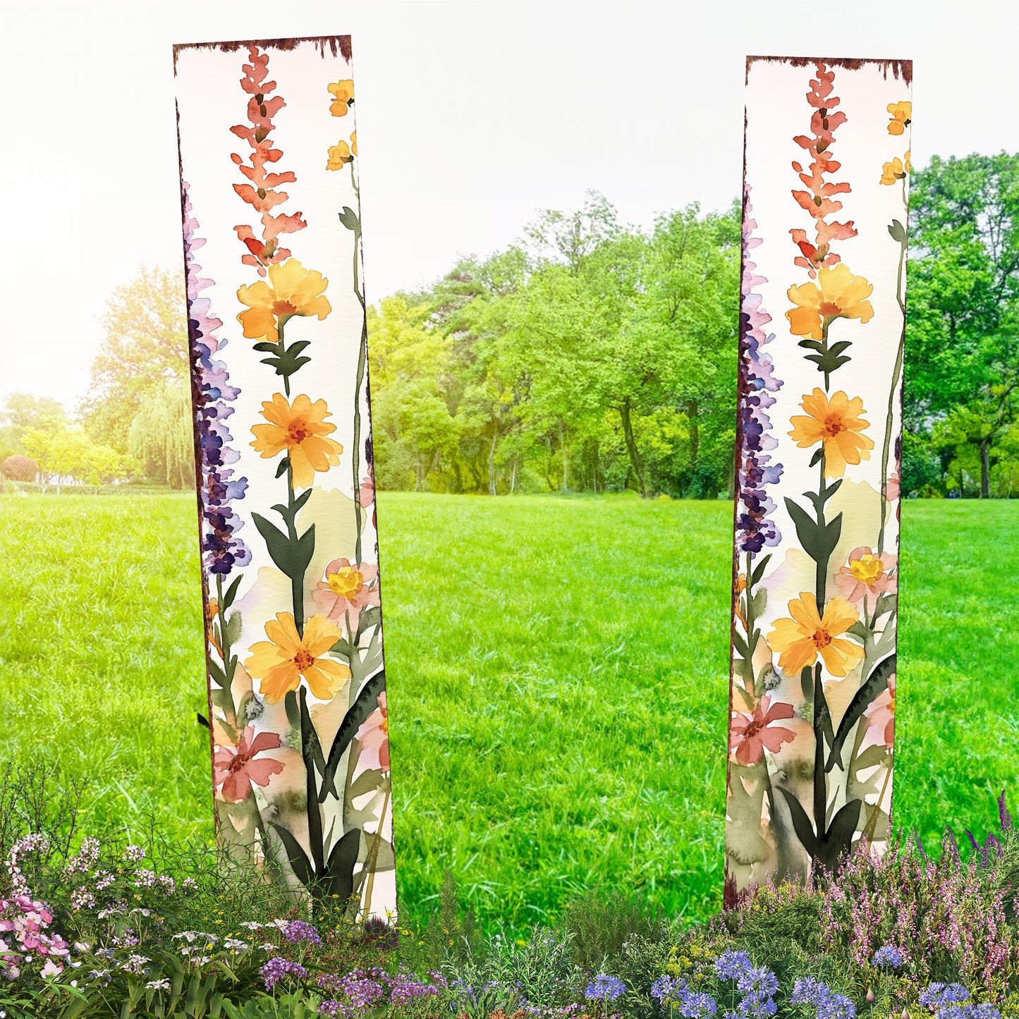 Summer Wildflowers Wooden Garden Stake Sign – Outdoor Floral Yard Décor | UV Print | Farmhouse Style | Multiple Sizes