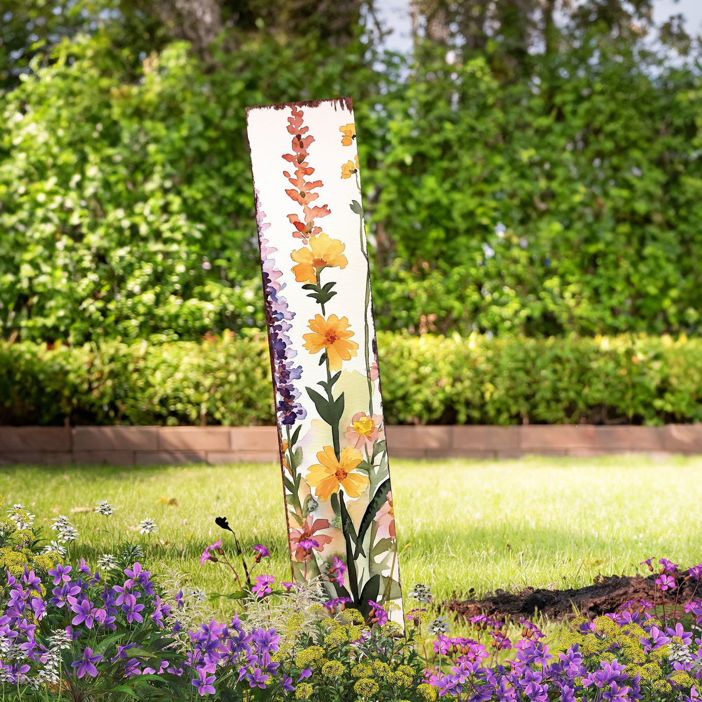 Summer Wildflowers Wooden Garden Stake Sign – Outdoor Floral Yard Décor | UV Print | Farmhouse Style | Multiple Sizes