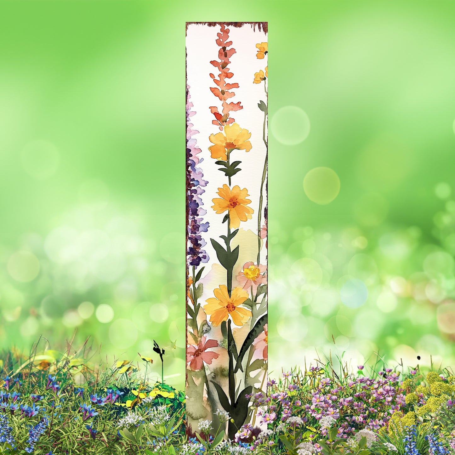 Summer Wildflowers Wooden Garden Stake Sign – Outdoor Floral Yard Décor | UV Print | Farmhouse Style | Multiple Sizes