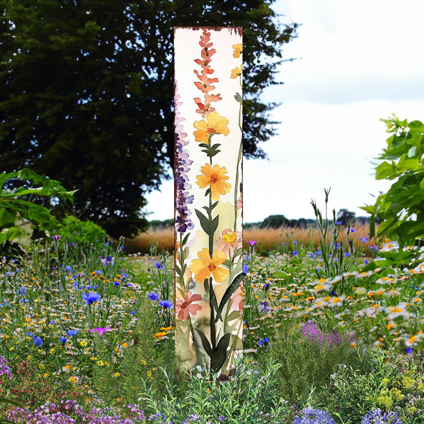 Summer Wildflowers Wooden Garden Stake Sign – Outdoor Floral Yard Décor | UV Print | Farmhouse Style | Multiple Sizes