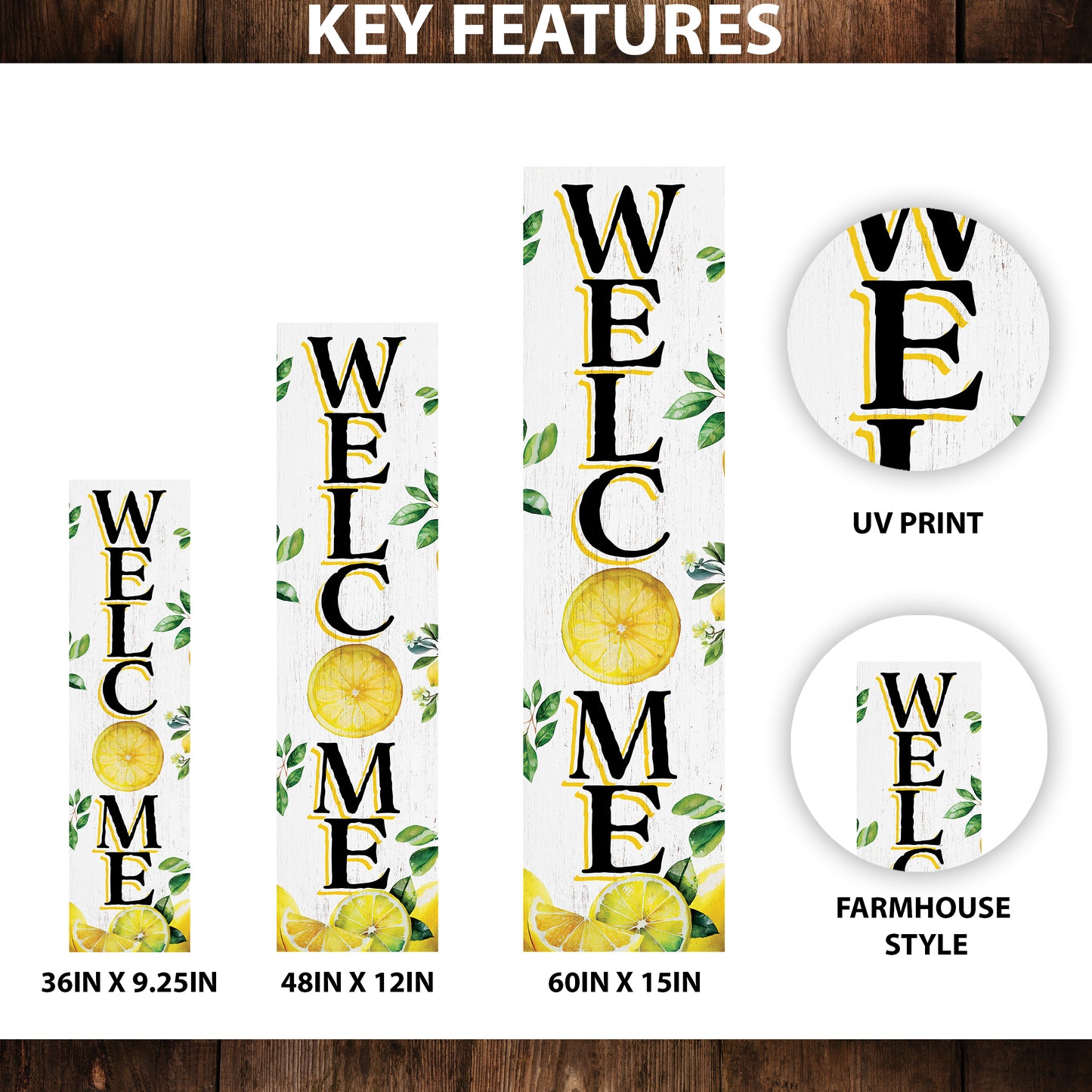 Fresh Lemon Summer Welcome Porch Sign for Front Door | Multi Sizes | Perfect for Porch, Yard, Garden, or Front Door