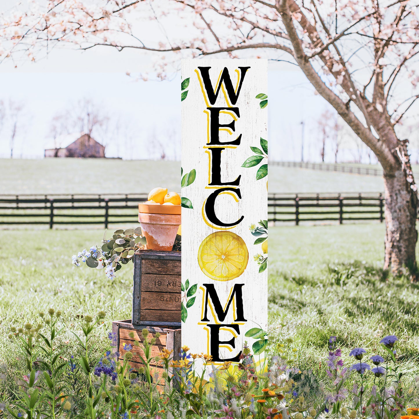 Fresh Lemon Summer Welcome Porch Sign for Front Door | Multi Sizes | Perfect for Porch, Yard, Garden, or Front Door