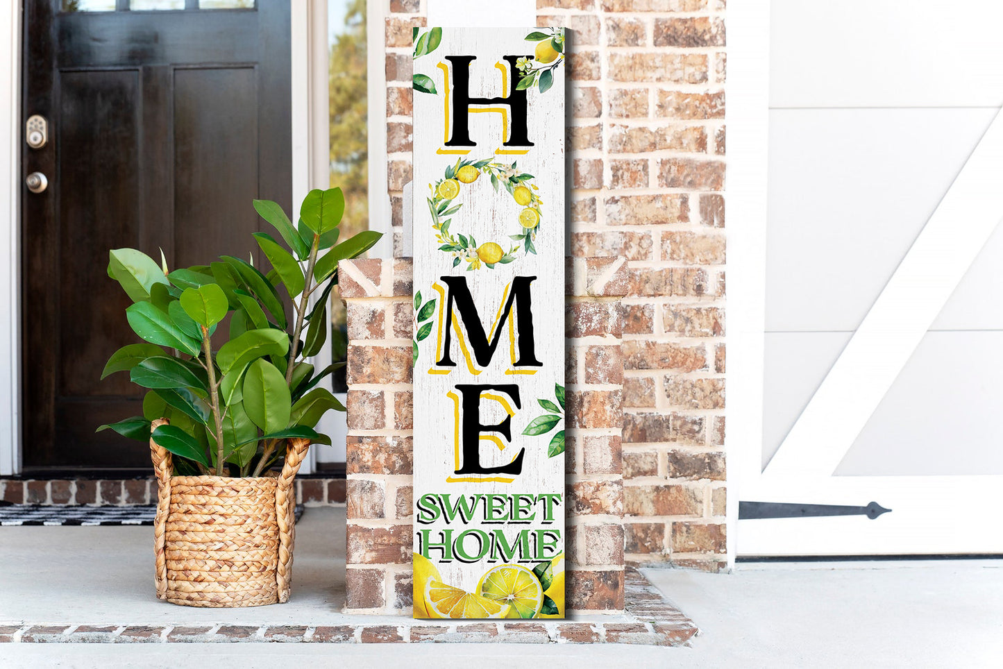 Lemon Home Sweet Home Sign | Rustic Wood Front Door Decor | Farmhouse Porch Sign Decorations | Patio Decor | Wooden Decor
