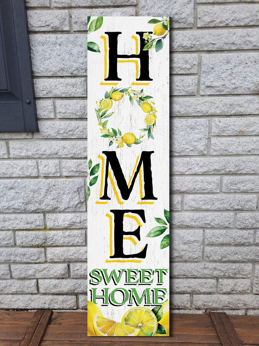 Lemon Home Sweet Home Sign | Rustic Wood Front Door Decor | Farmhouse Porch Sign Decorations | Patio Decor | Wooden Decor