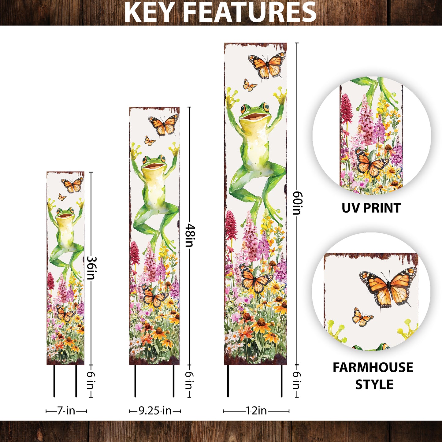 Summer Frog Garden Stake – Funny Watercolor Yard Sign with Butterflies & Flowers | Outdoor Decor | UV Print | Multi Sizes
