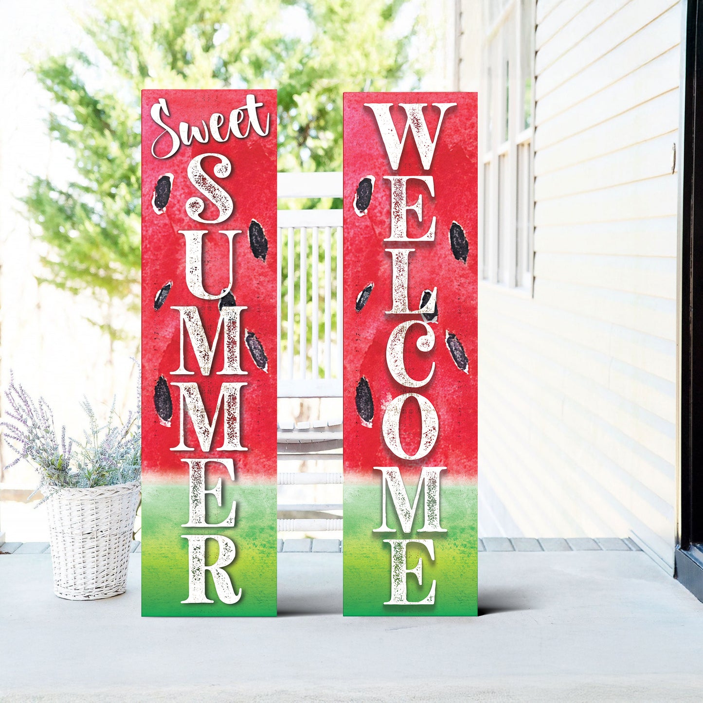 Sweet Summer Watermelon Welcome Porch Sign | Outdoor Front Door Decor | UV Print | Farmhouse Style | Multi Sizes and Patterns