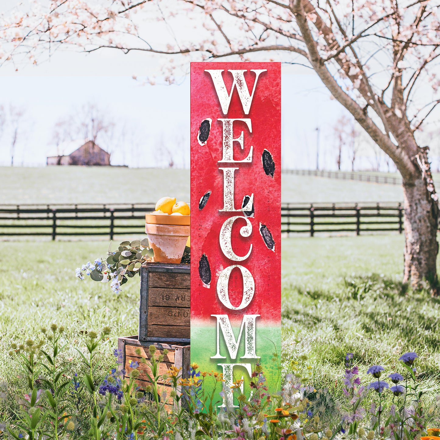 Sweet Summer Watermelon Welcome Porch Sign | Outdoor Front Door Decor | UV Print | Farmhouse Style | Multi Sizes and Patterns