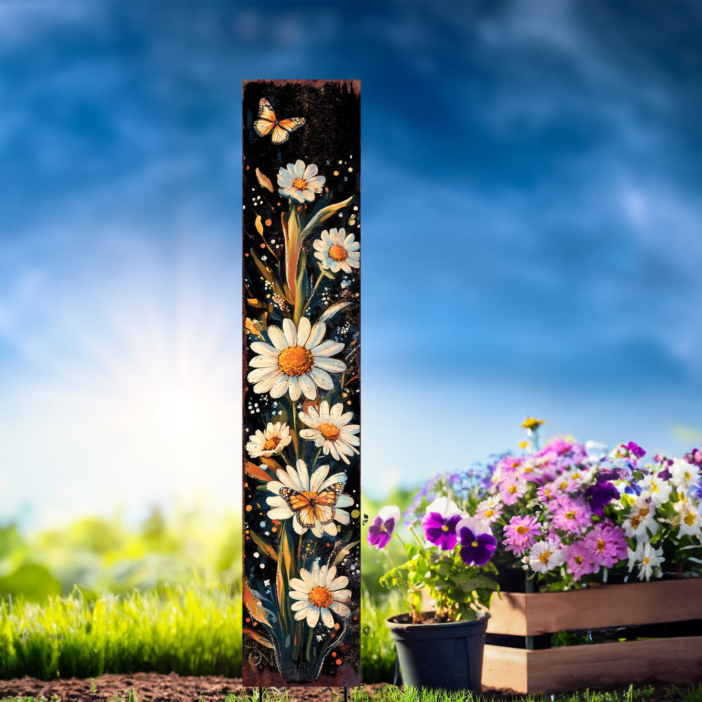 Summer Wildflower Garden Stake – Watercolor Floral Yard Sign | Outdoor Rustic Decor | UV Printed | Multi Sizes
