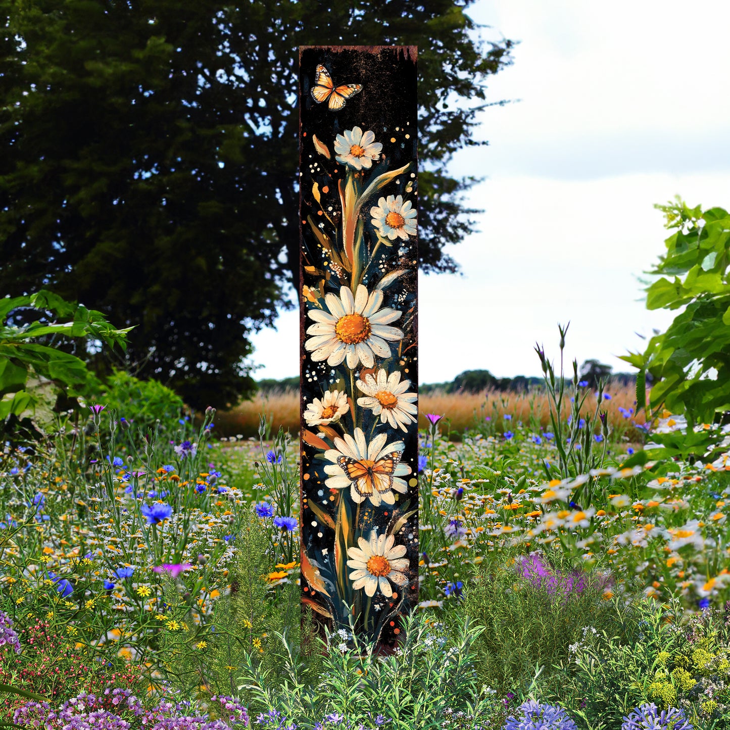 Summer Wildflower Garden Stake – Watercolor Floral Yard Sign | Outdoor Rustic Decor | UV Printed | Multi Sizes