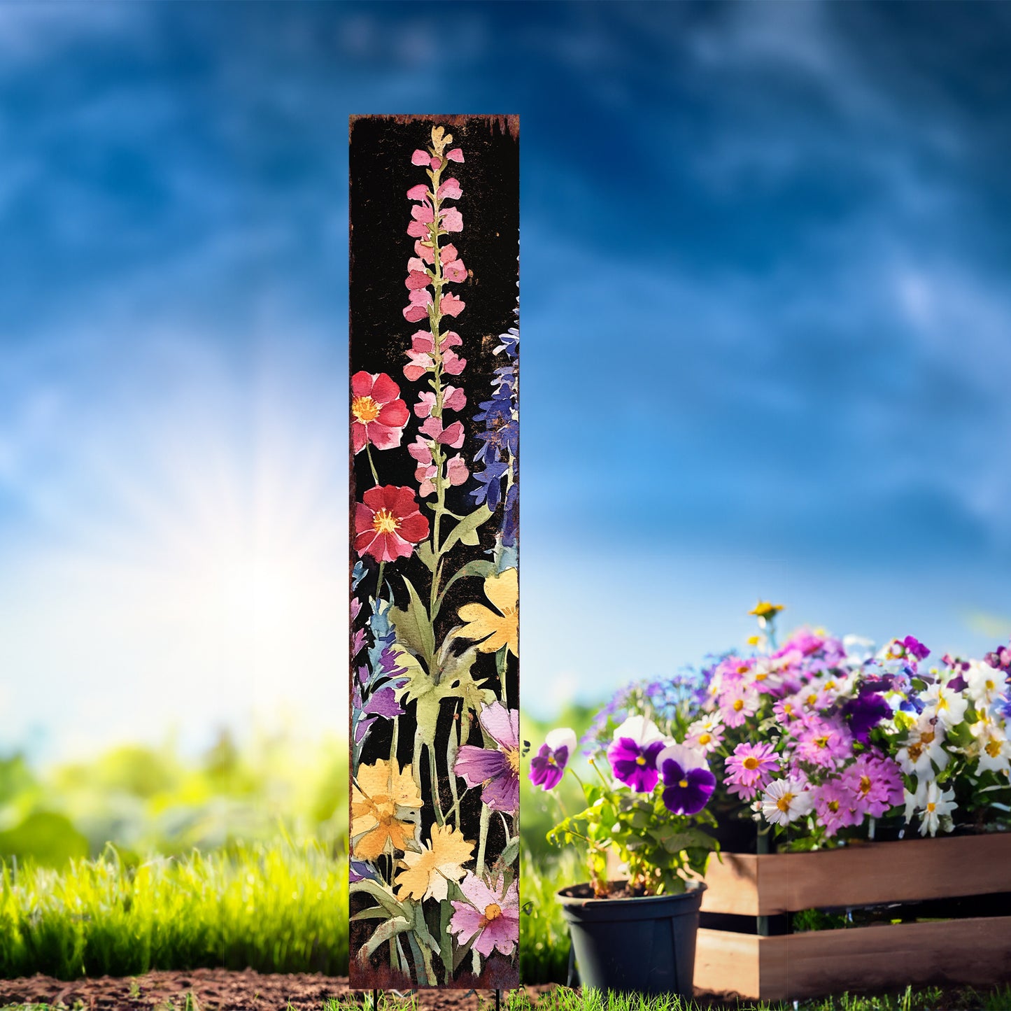 Summer Wildflower Garden Stake – Vibrant Floral Yard Sign for Outdoor Rustic Decor | UV Printed | Multiple Sizes