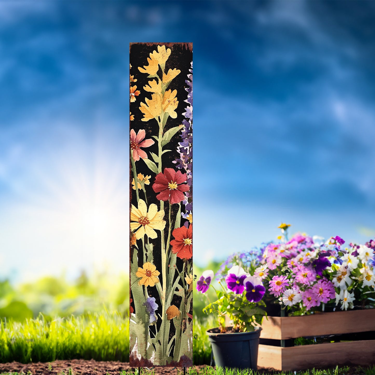 Summer Wildflower Garden Stake – Vibrant Floral Yard Sign for Outdoor Rustic Decor | UV Printed | Multiple Sizes