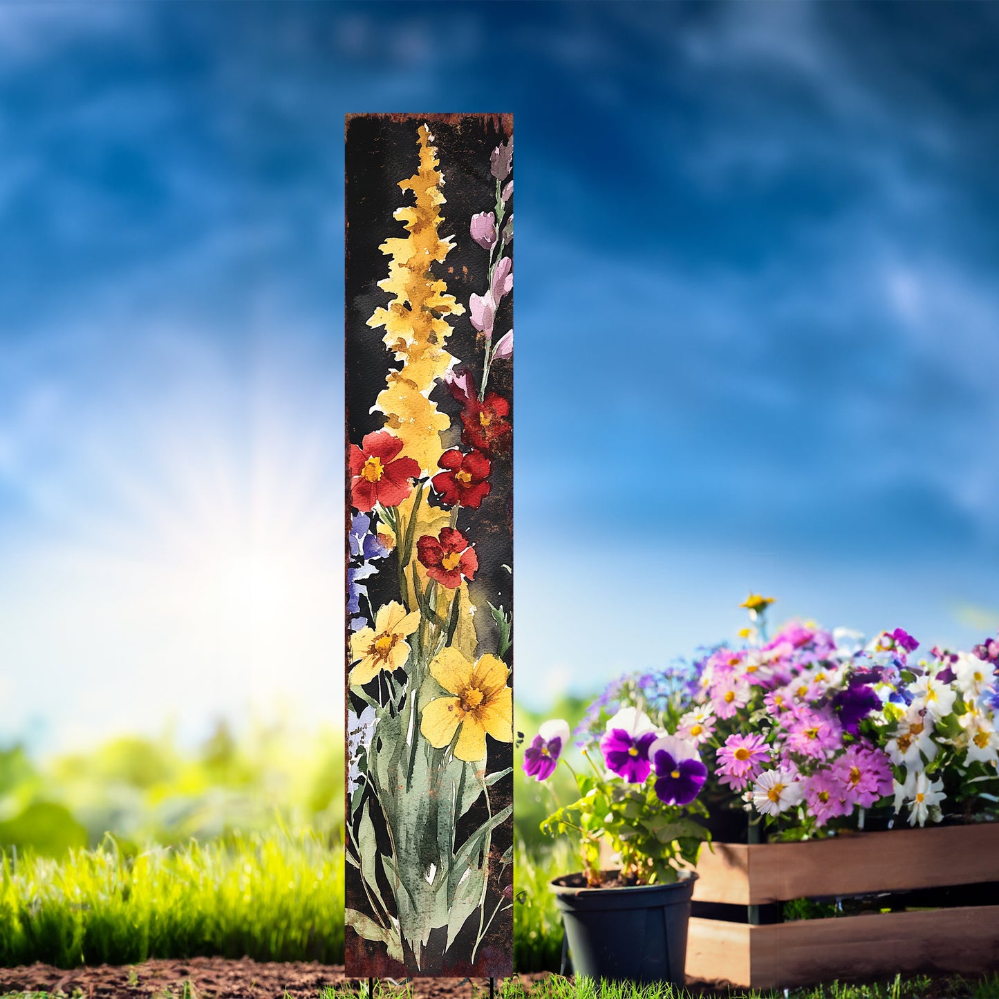 Summer Wildflower Garden Stake – Vibrant Floral Yard Sign for Outdoor Rustic Decor | UV Printed | Multiple Sizes