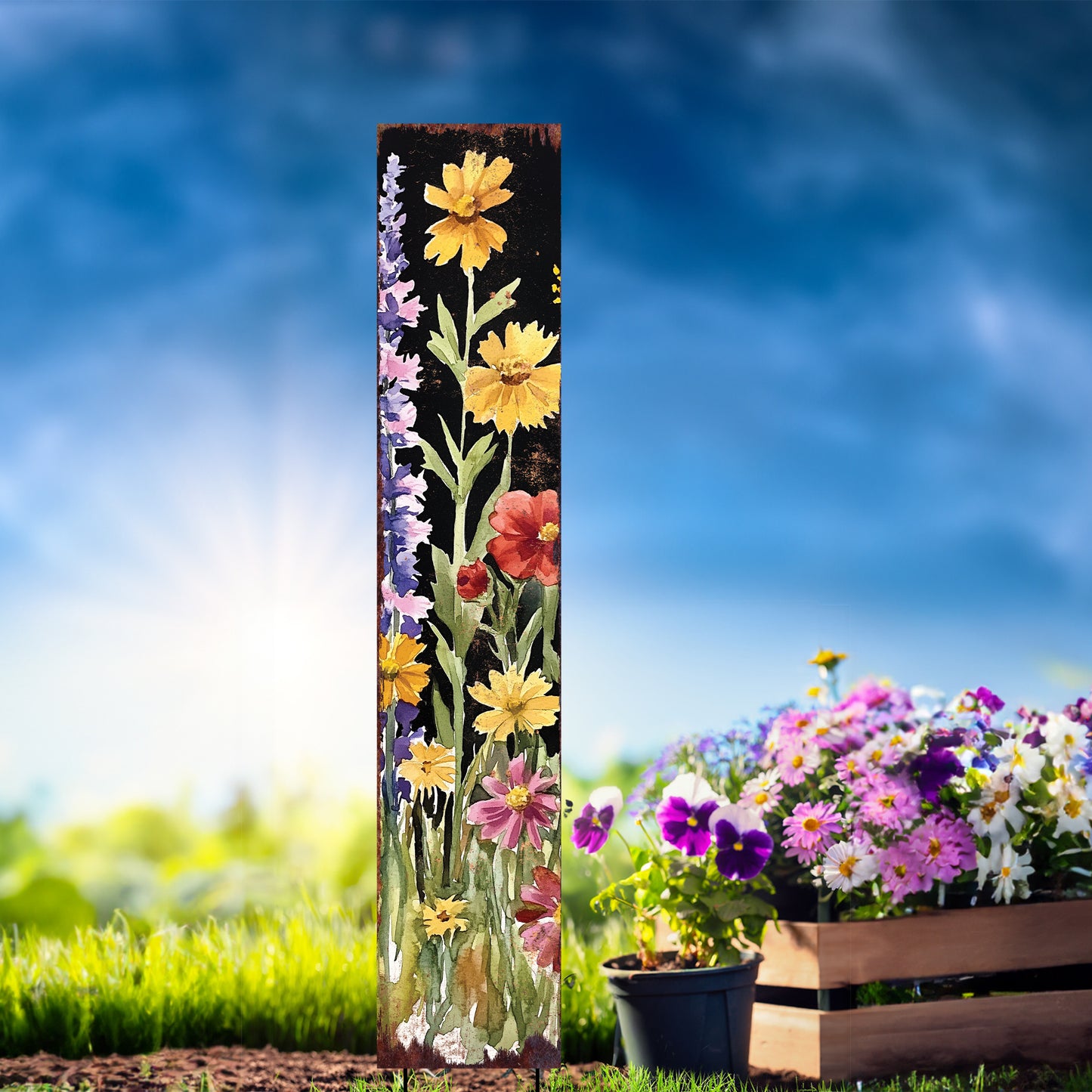 Summer Wildflower Garden Stake – Vibrant Floral Yard Sign for Outdoor Rustic Decor | UV Printed | Multiple Sizes