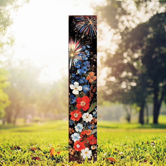 4th of July Wildflowers & Fireworks Garden Stake | Patriotic Outdoor Decor | Independence Day Yard Sign | Multiple Sizes