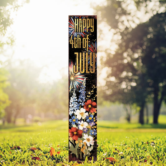Happy 4th of July Wildflowers & Fireworks Garden Stake | Patriotic Outdoor Decor | Independence Day Yard Sign | Multiple Sizes
