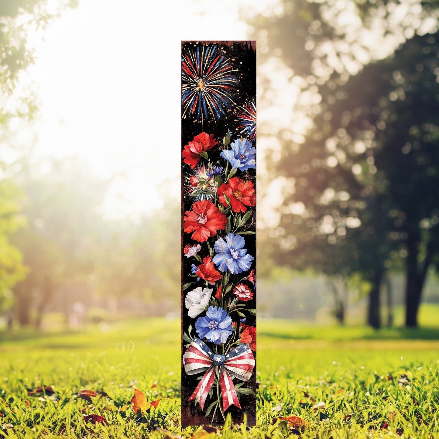 4th of July Wildflowers & Fireworks Garden Stake | Outdoor Patriotic Decor | Independence Day Yard Sign | Celebrate America | Multiple Sizes