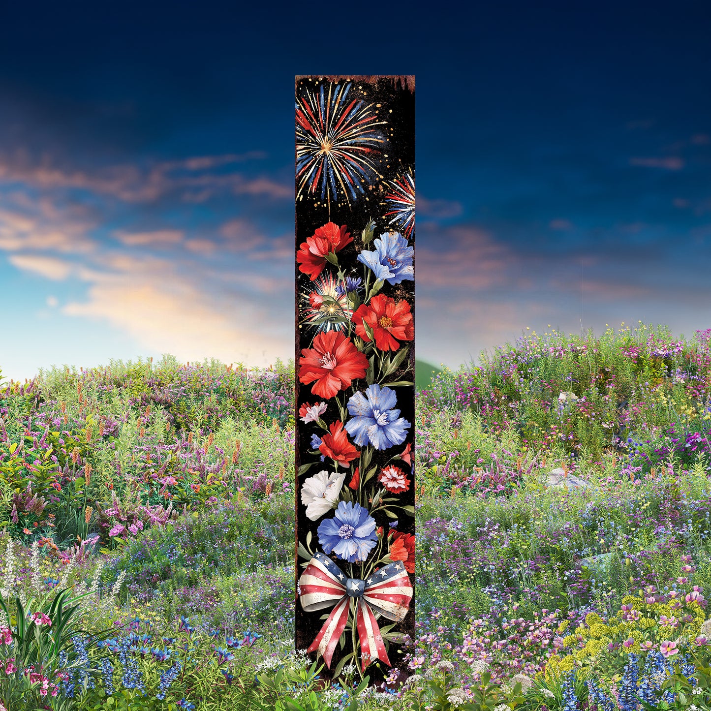 4th of July Wildflowers & Fireworks Garden Stake | Outdoor Patriotic Decor | Independence Day Yard Sign | Celebrate America | Multiple Sizes