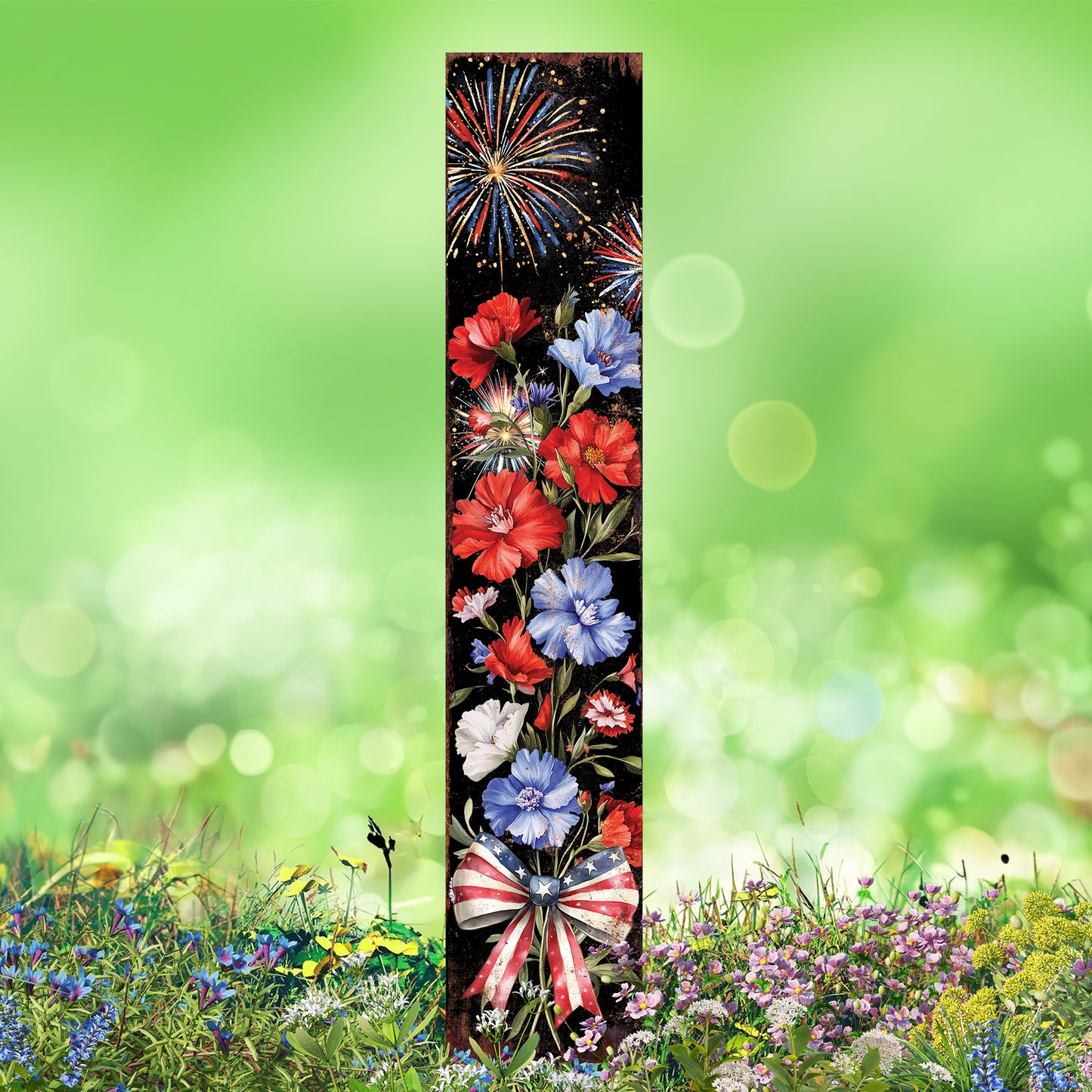 4th of July Wildflowers & Fireworks Garden Stake | Outdoor Patriotic Decor | Independence Day Yard Sign | Celebrate America | Multiple Sizes