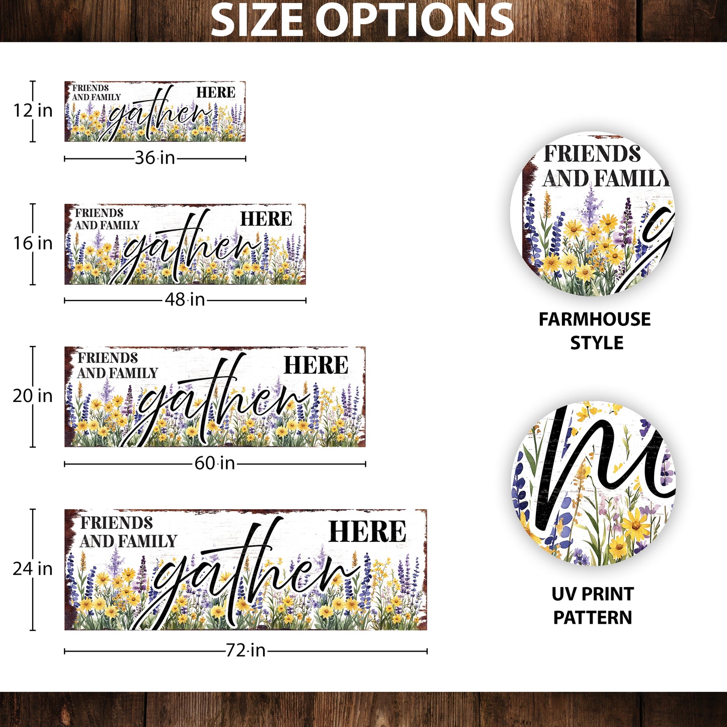Friends & Family Gather Here Wall Sign | Farmhouse Style Indoor Decor | UV Printed | Living Room or Entryway Accent | Multiple Sizes