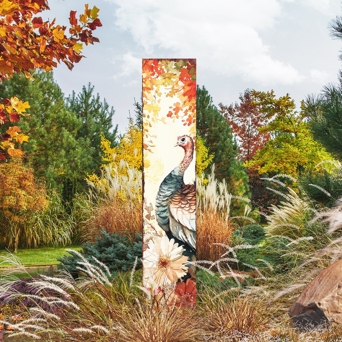 Fall Turkey Garden Stake | Outdoor Thanksgiving Yard Decor | Autumn Harvest Farmhouse Decoration | UV Printed | Seasonal Lawn Sign