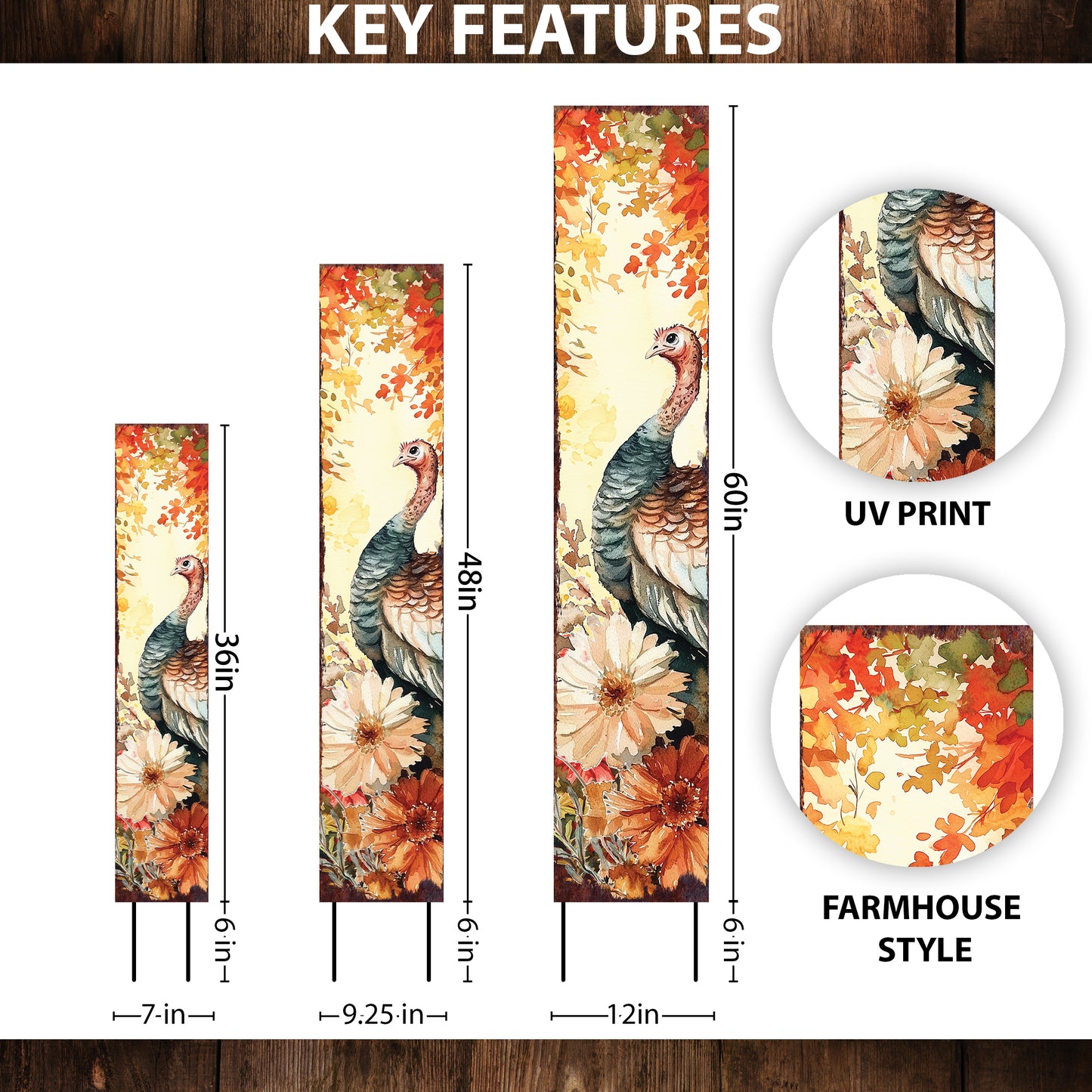 Fall Turkey Garden Stake | Outdoor Thanksgiving Yard Decor | Autumn Harvest Farmhouse Decoration | UV Printed | Seasonal Lawn Sign