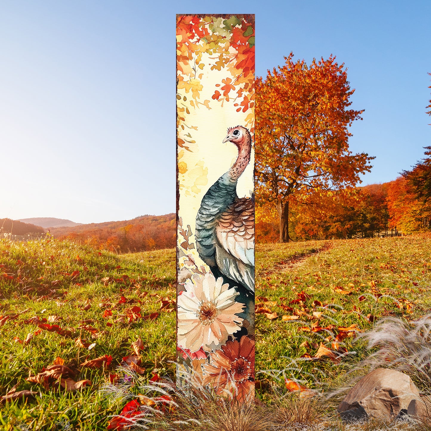 Fall Turkey Garden Stake | Outdoor Thanksgiving Yard Decor | Autumn Harvest Farmhouse Decoration | UV Printed | Seasonal Lawn Sign