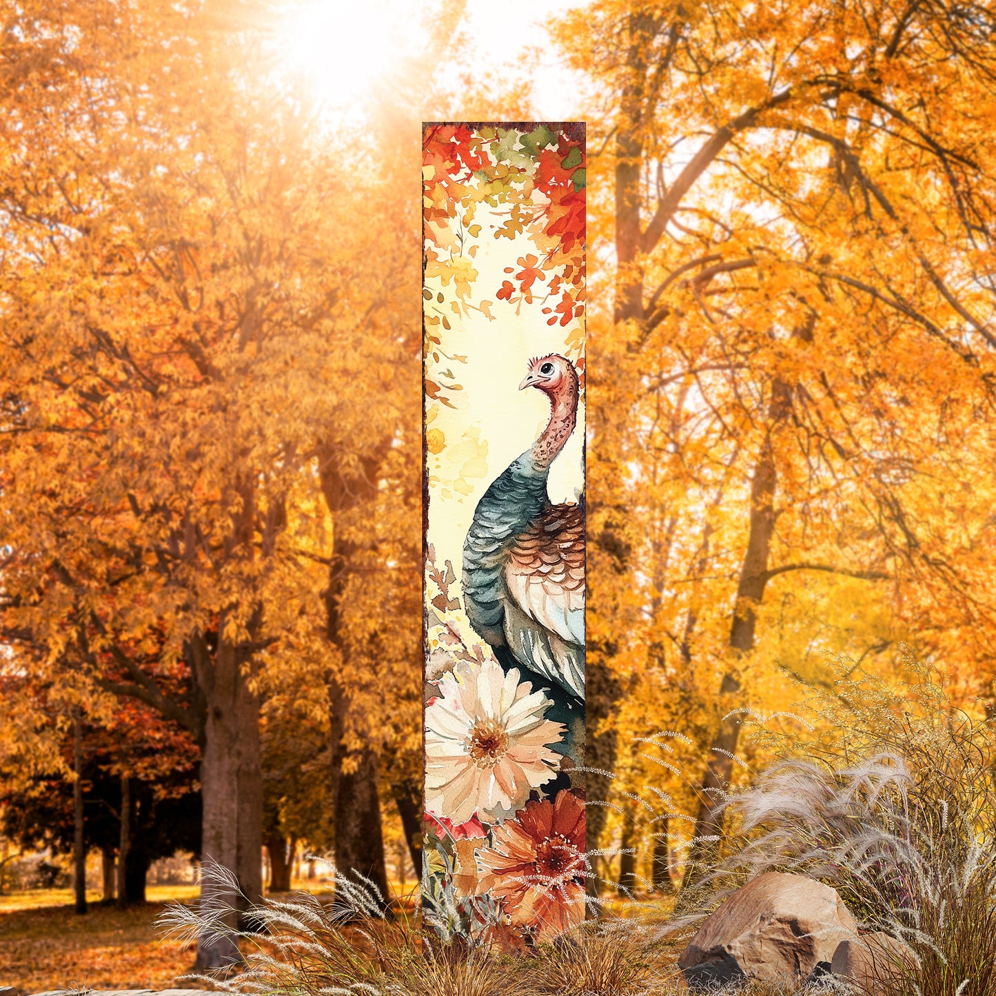 Fall Turkey Garden Stake | Outdoor Thanksgiving Yard Decor | Autumn Harvest Farmhouse Decoration | UV Printed | Seasonal Lawn Sign