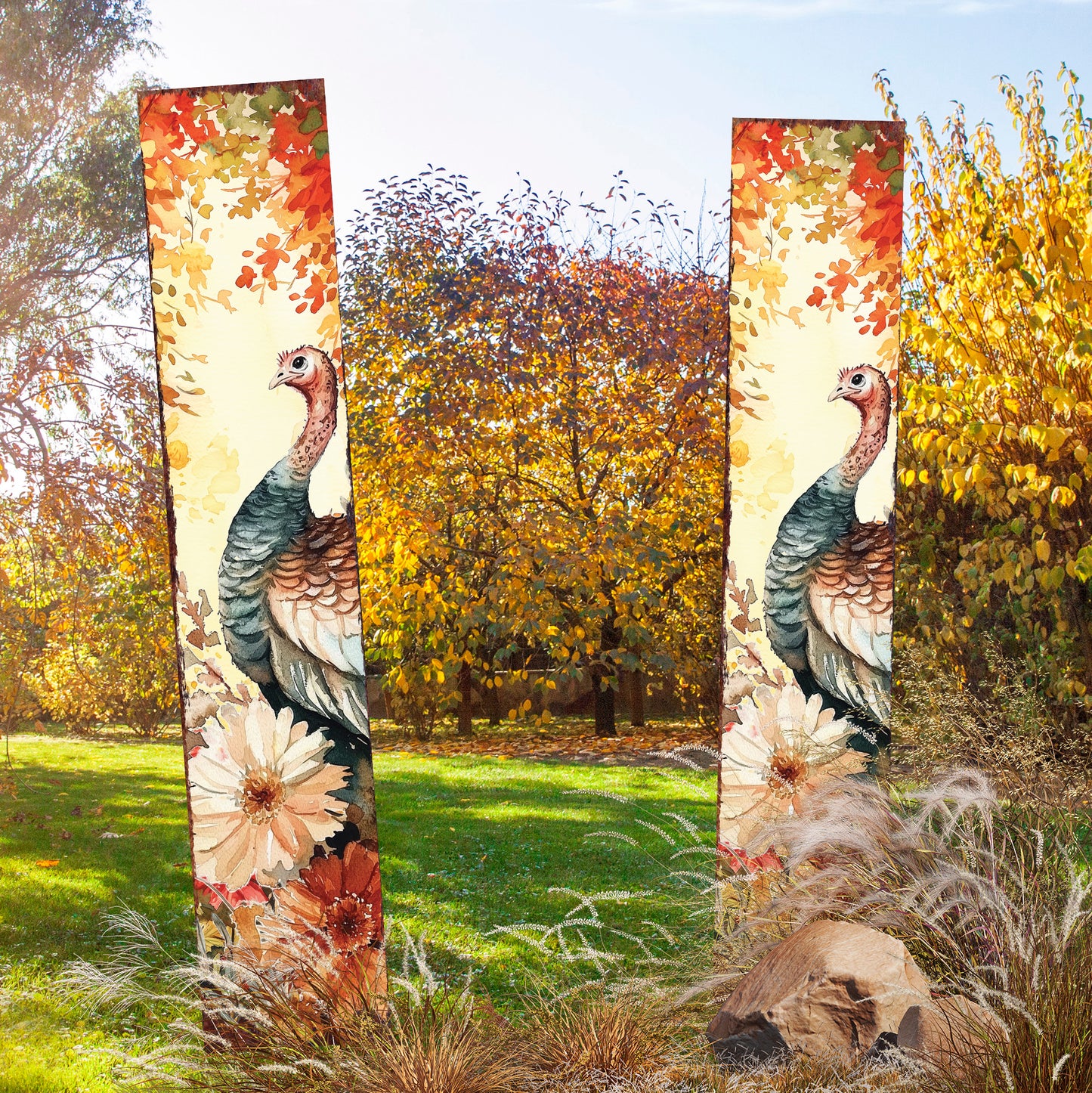 Fall Turkey Garden Stake | Outdoor Thanksgiving Yard Decor | Autumn Harvest Farmhouse Decoration | UV Printed | Seasonal Lawn Sign