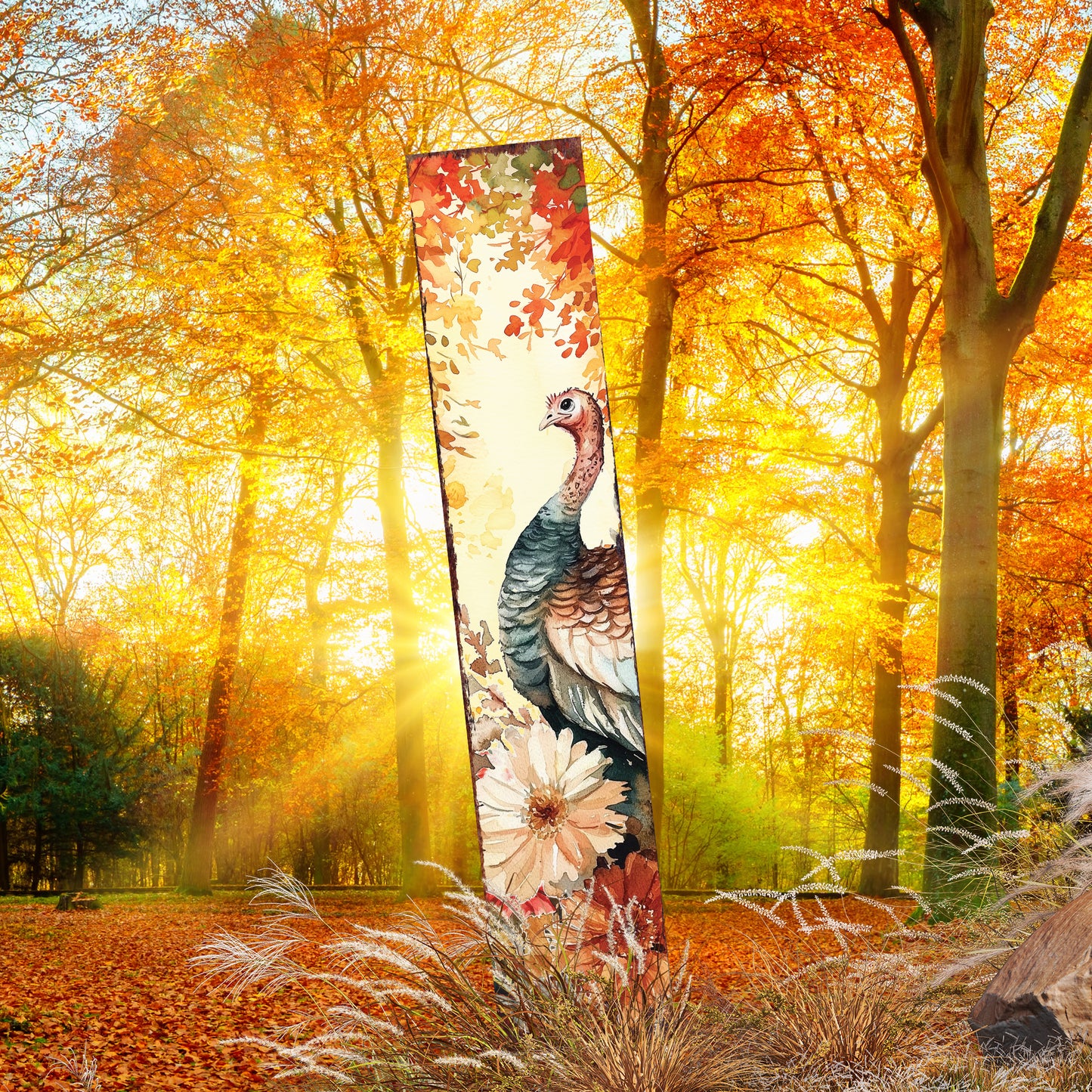 Fall Turkey Garden Stake | Outdoor Thanksgiving Yard Decor | Autumn Harvest Farmhouse Decoration | UV Printed | Seasonal Lawn Sign