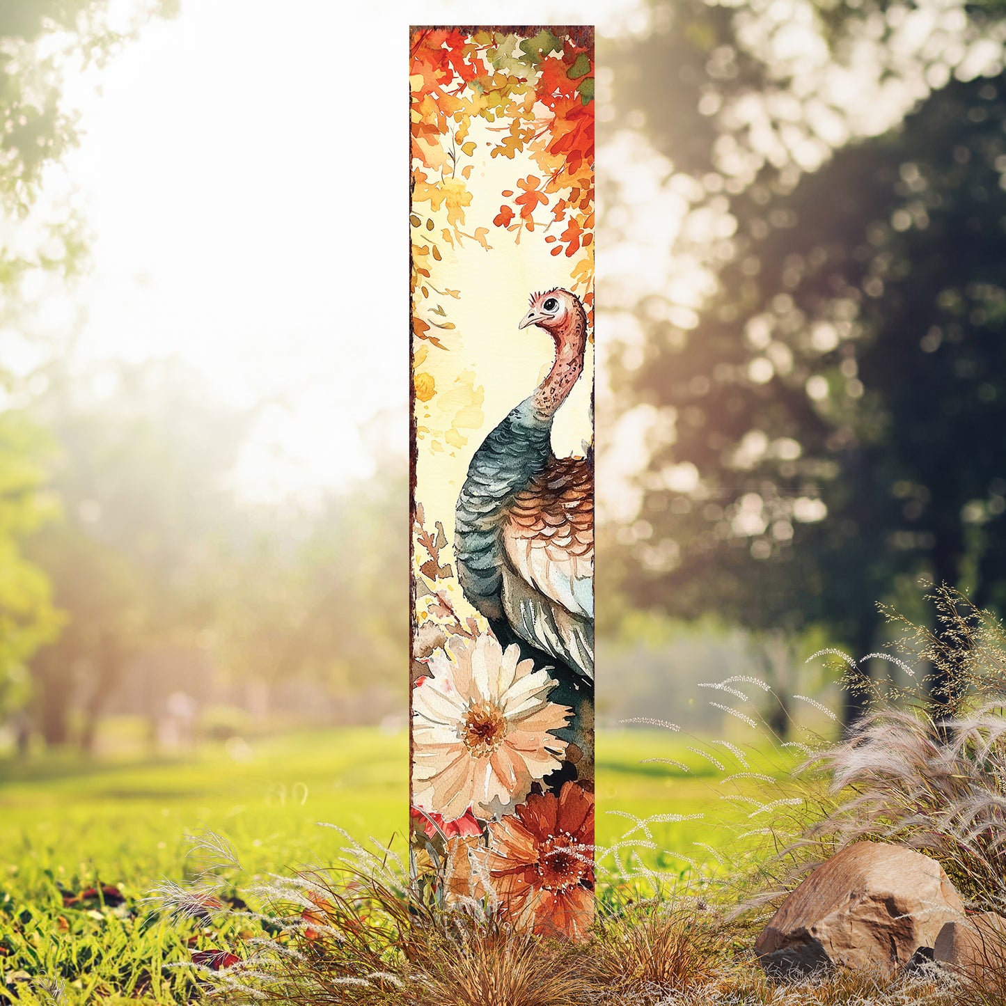 Fall Turkey Garden Stake | Outdoor Thanksgiving Yard Decor | Autumn Harvest Farmhouse Decoration | UV Printed | Seasonal Lawn Sign