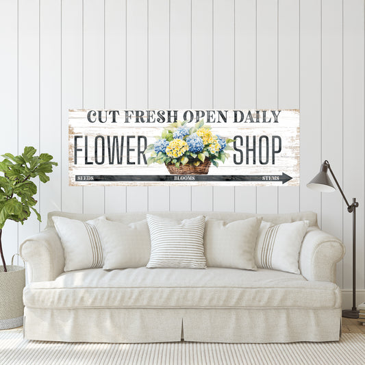 Hydrangeas Wall Art | Vintage Flower Market Sign | Rustic Farmhouse Wall Decor | Housewarming Gift for Kitchen & Living Room