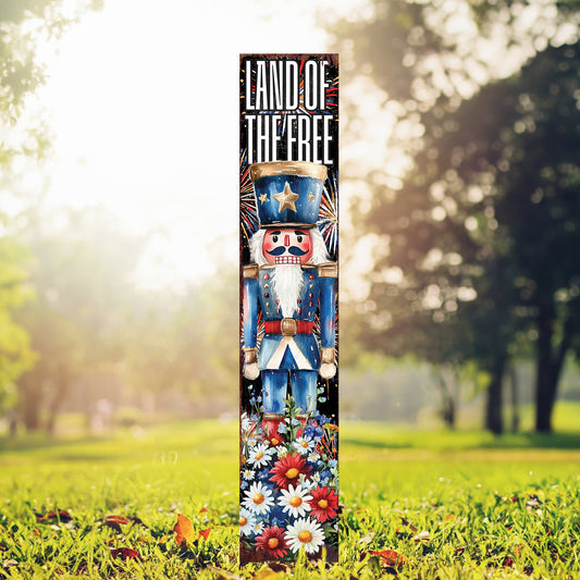 Land of the Free Garden Stake | Patriotic Nutcracker Yard Sign | 4th of July Outdoor Decor | Farmhouse Independence Day Accent