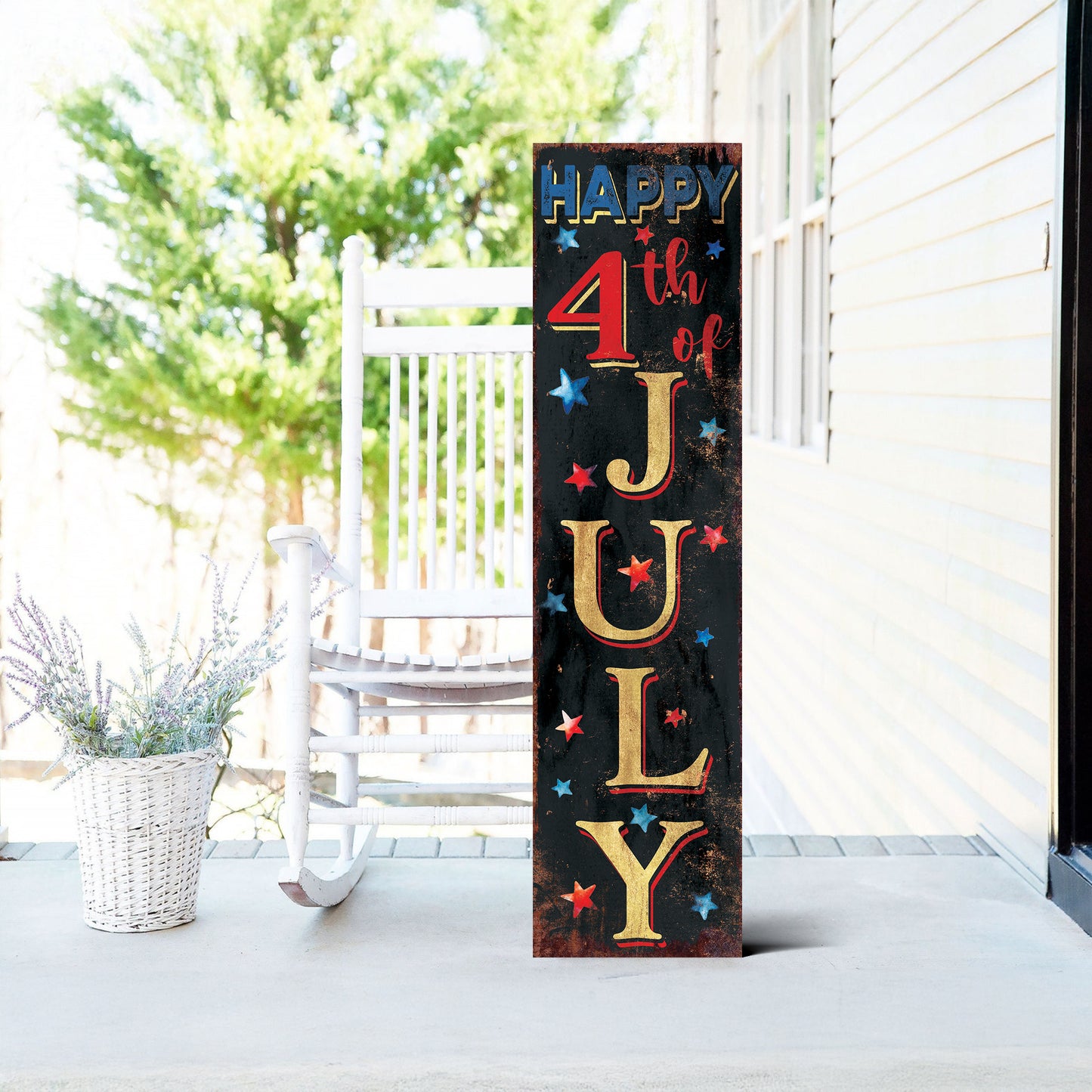 4th of July Porch Sign | Patriotic Front Door Decor | Farmhouse Vertical Wood Sign | Independence Day Outdoor Decoration | UV Print