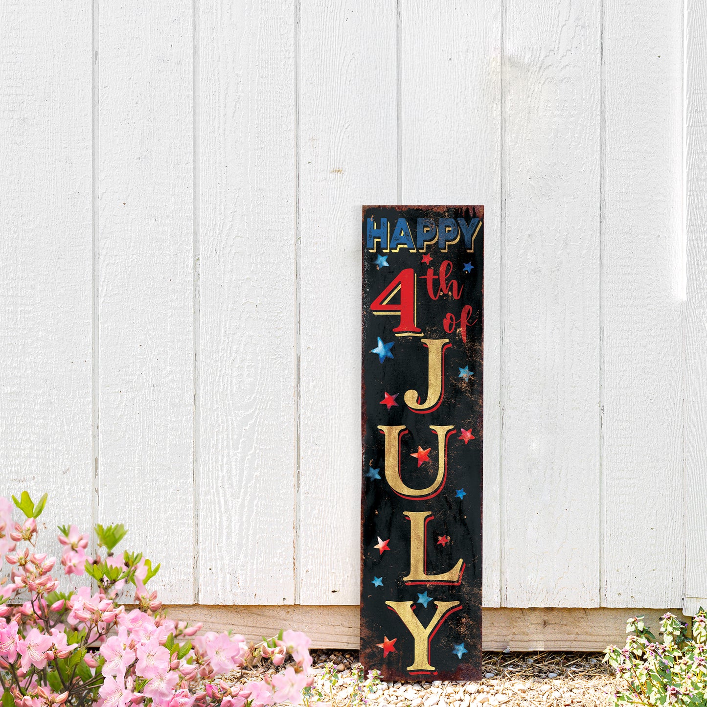 4th of July Porch Sign | Patriotic Front Door Decor | Farmhouse Vertical Wood Sign | Independence Day Outdoor Decoration | UV Print