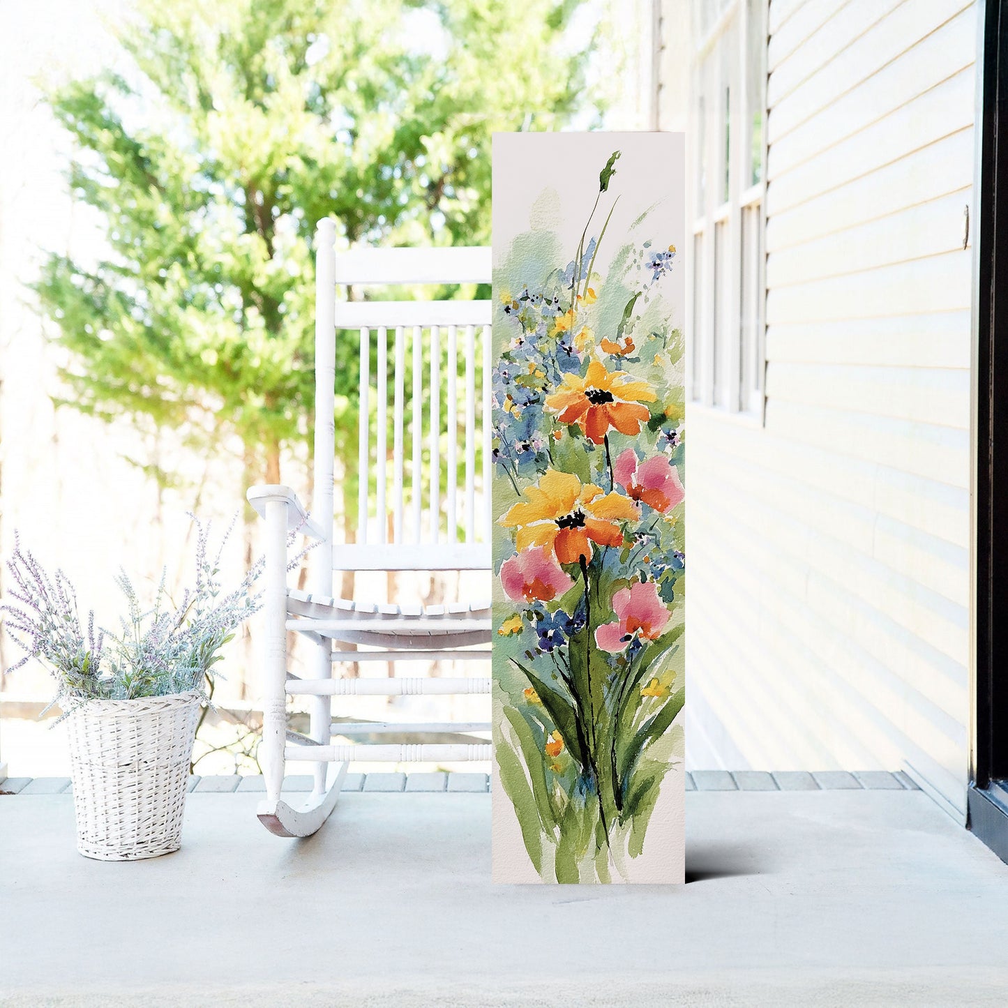 Vertical Wildflower Porch Sign – Summer UV Floral Print, 36–72in Sizes, Rustic Farmhouse Outdoor Decor for Patio or Entryway